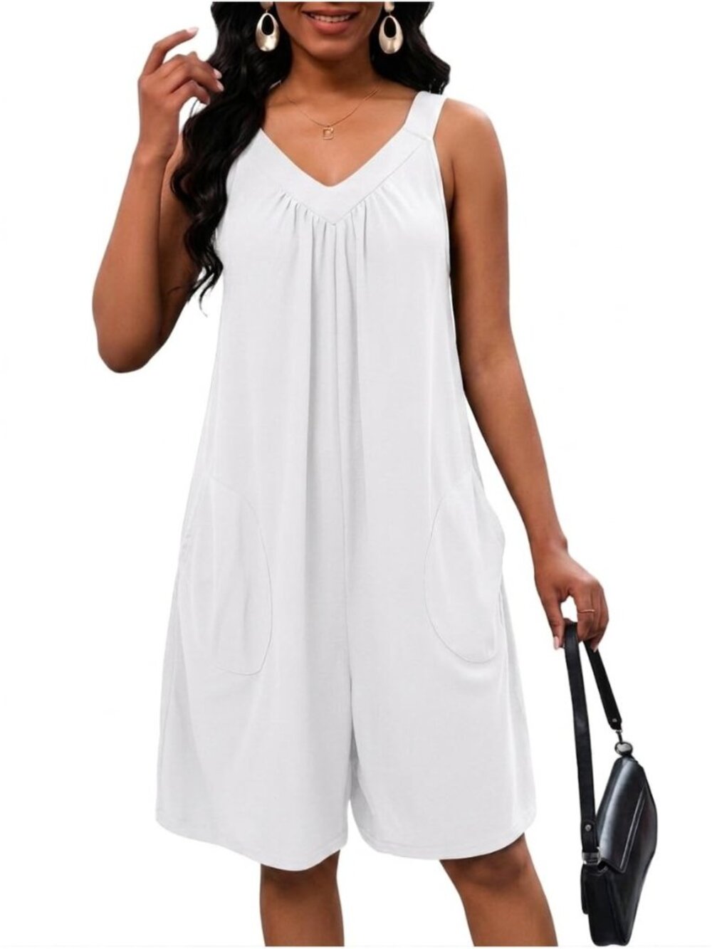 Women's Summer Sleeveless Waffle Knit Romper Tank Tops Jumpsuits V-Neck with